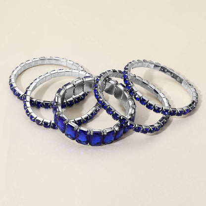 5PCS - Emerald Cut Round Stone Stretch Evening Bracelets: SILVER USA