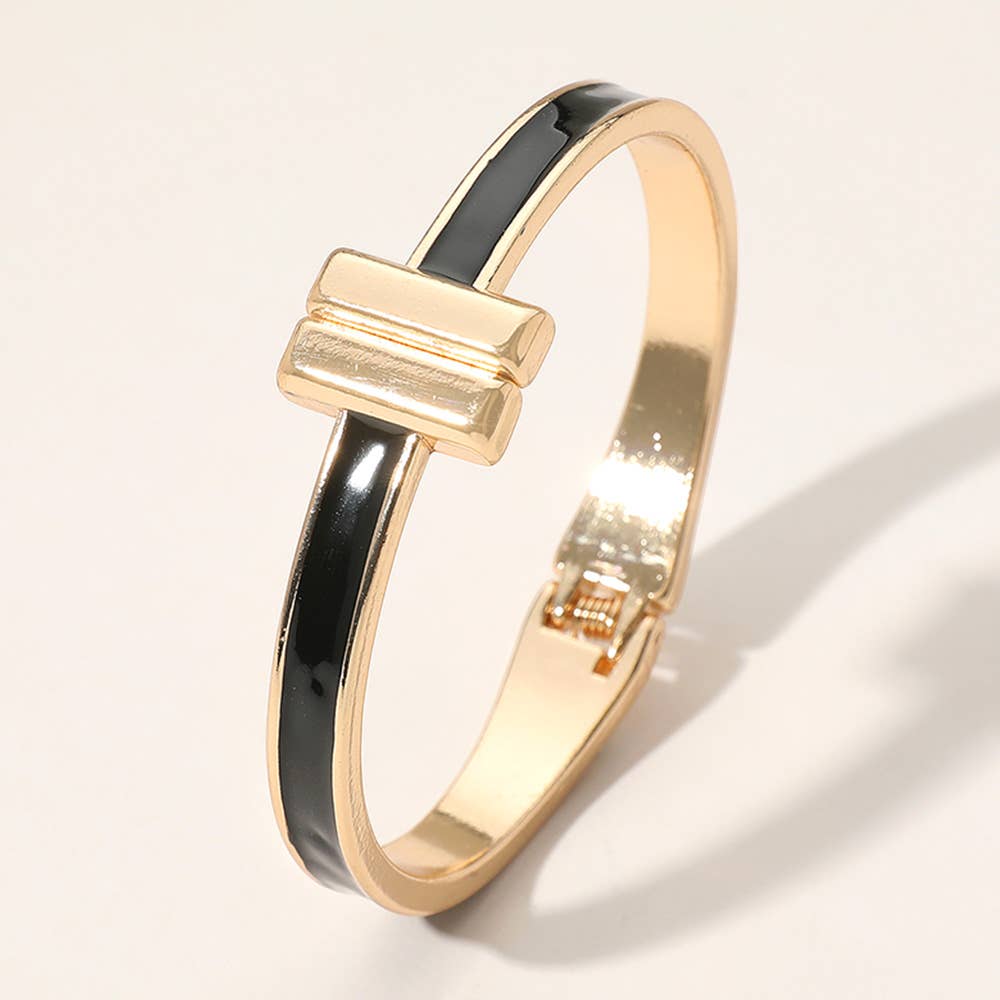 Metal Bar Tip Enamel Hinged Bangle Bracelet: Yellow