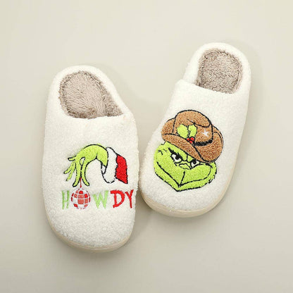 6Pairs - Howdy Western Grinch Holiday Indoor Slippers: Ivory Pink