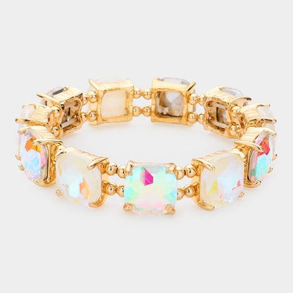Cushion Square Stone Stretch Evening Bracelet: WHITE AB