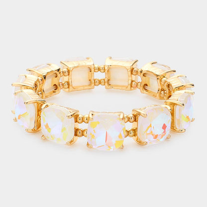 Cushion Square Stone Stretch Evening Bracelet: BLACK MULTI