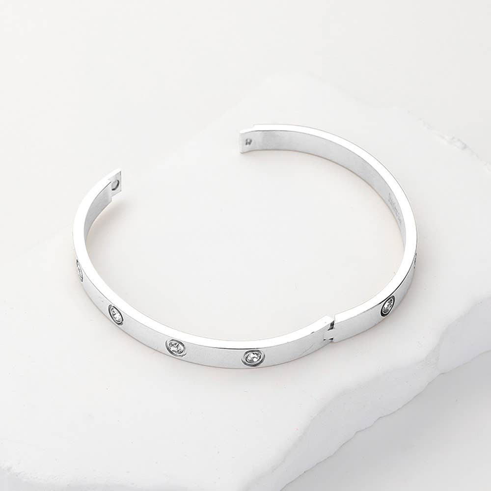 Stainless Steel Crystal Embellished Bangle Bracelet
: Gold