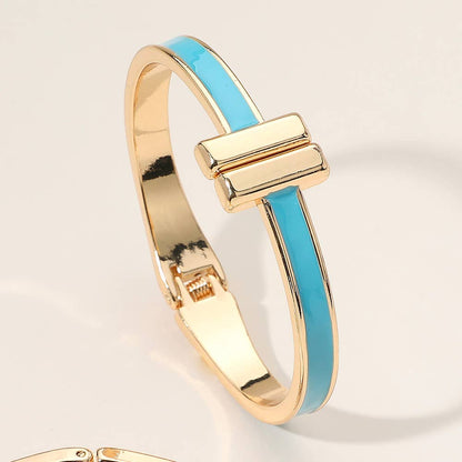 Metal Bar Tip Enamel Hinged Bangle Bracelet: FUCHSIA