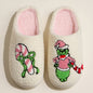 6Pairs - Grinch Holiday Indoor Christmas Slippers: Ivory Pink