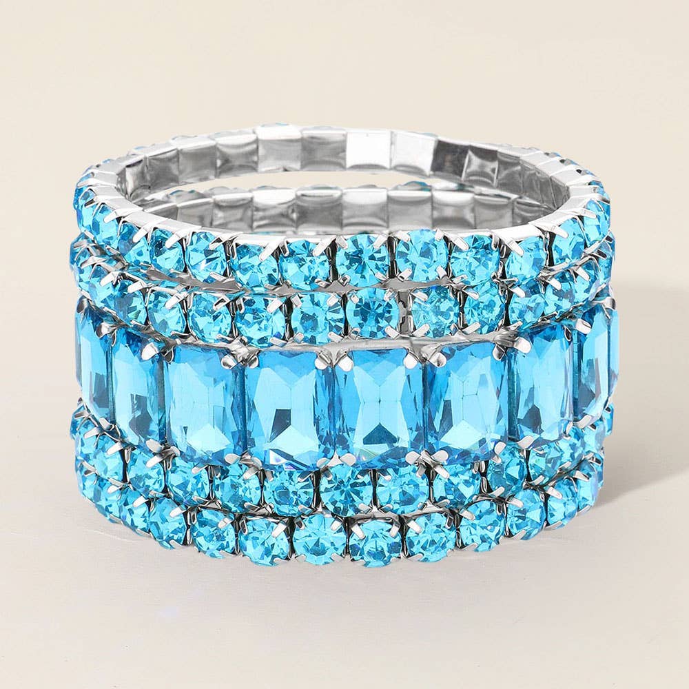 5PCS - Emerald Cut Round Stone Stretch Evening Bracelets: FLAG
