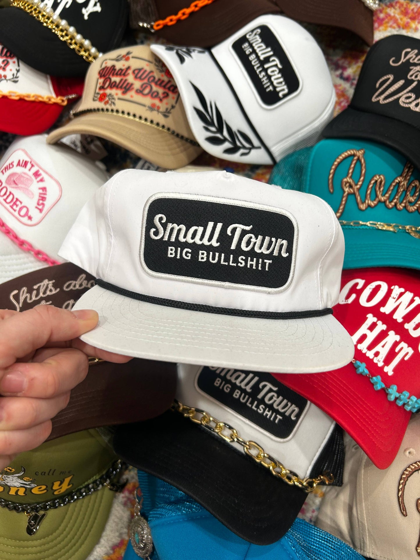 Small Town Big Bullshit Trucker | Funny Hats | Trending Caps: Black Foam