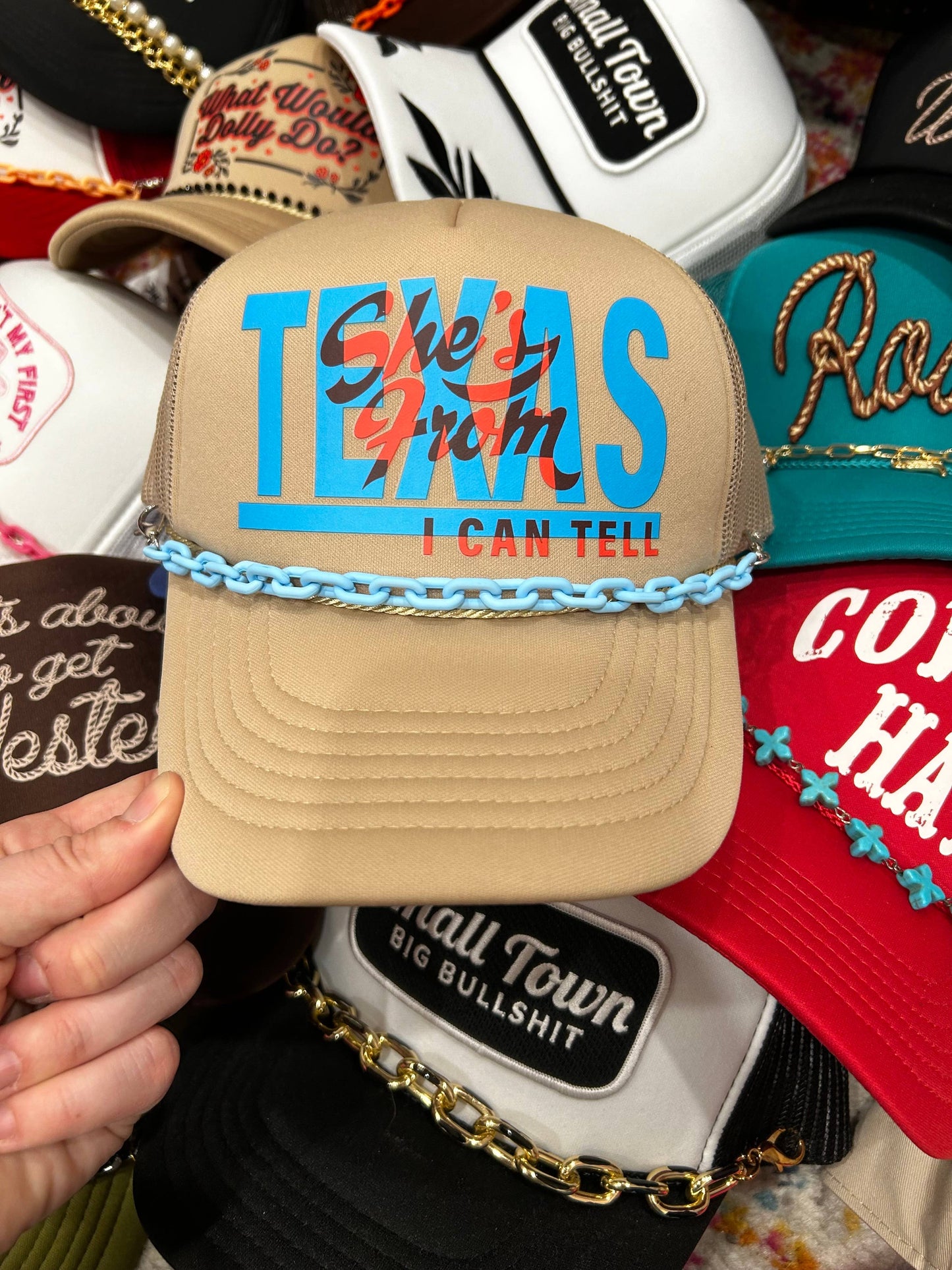She's From Texas I Can Tell Trucker | Western Hats | Rodeo: White/Red Foam