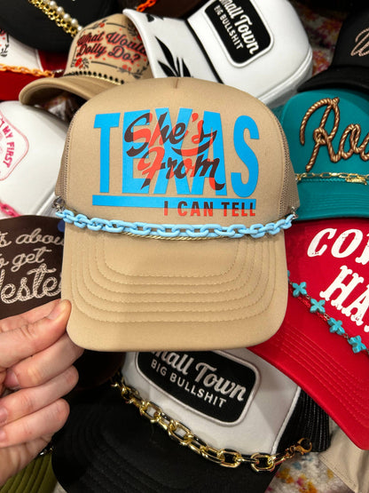 She's From Texas I Can Tell Trucker | Western Hats | Rodeo: White/Red Foam
