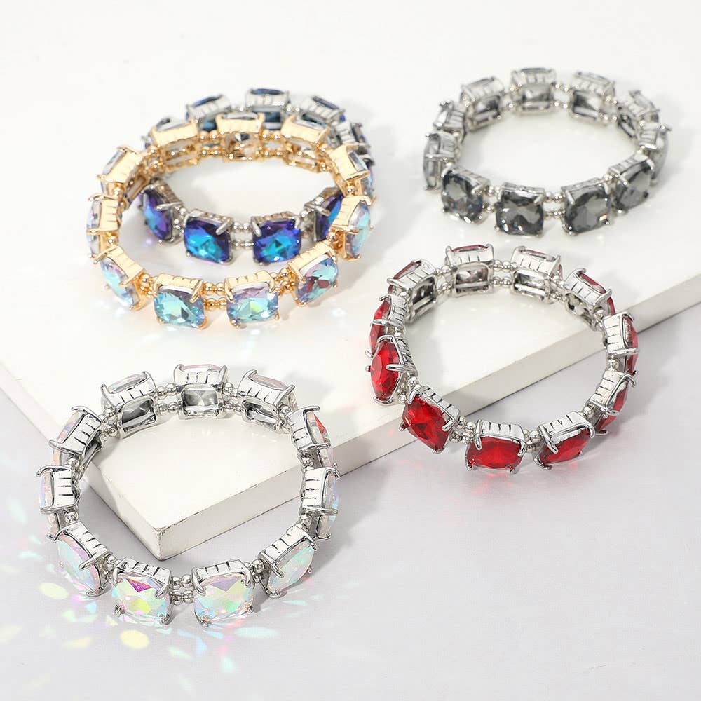 Cushion Square Stone Stretch Evening Bracelet: ROSE MULTI