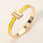 Metal Bar Tip Enamel Hinged Bangle Bracelet: Yellow