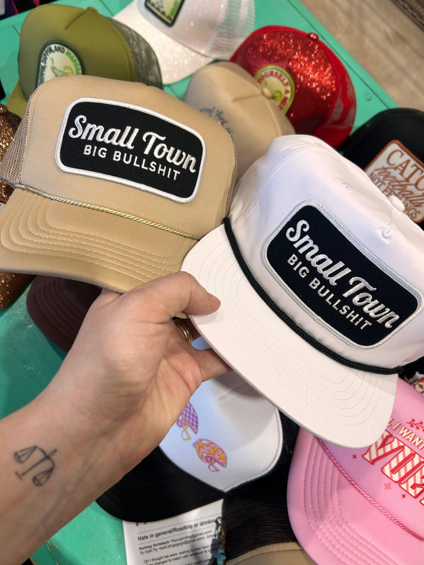 Small Town Big Bullshit Trucker | Funny Hats | Trending Caps: Black Foam