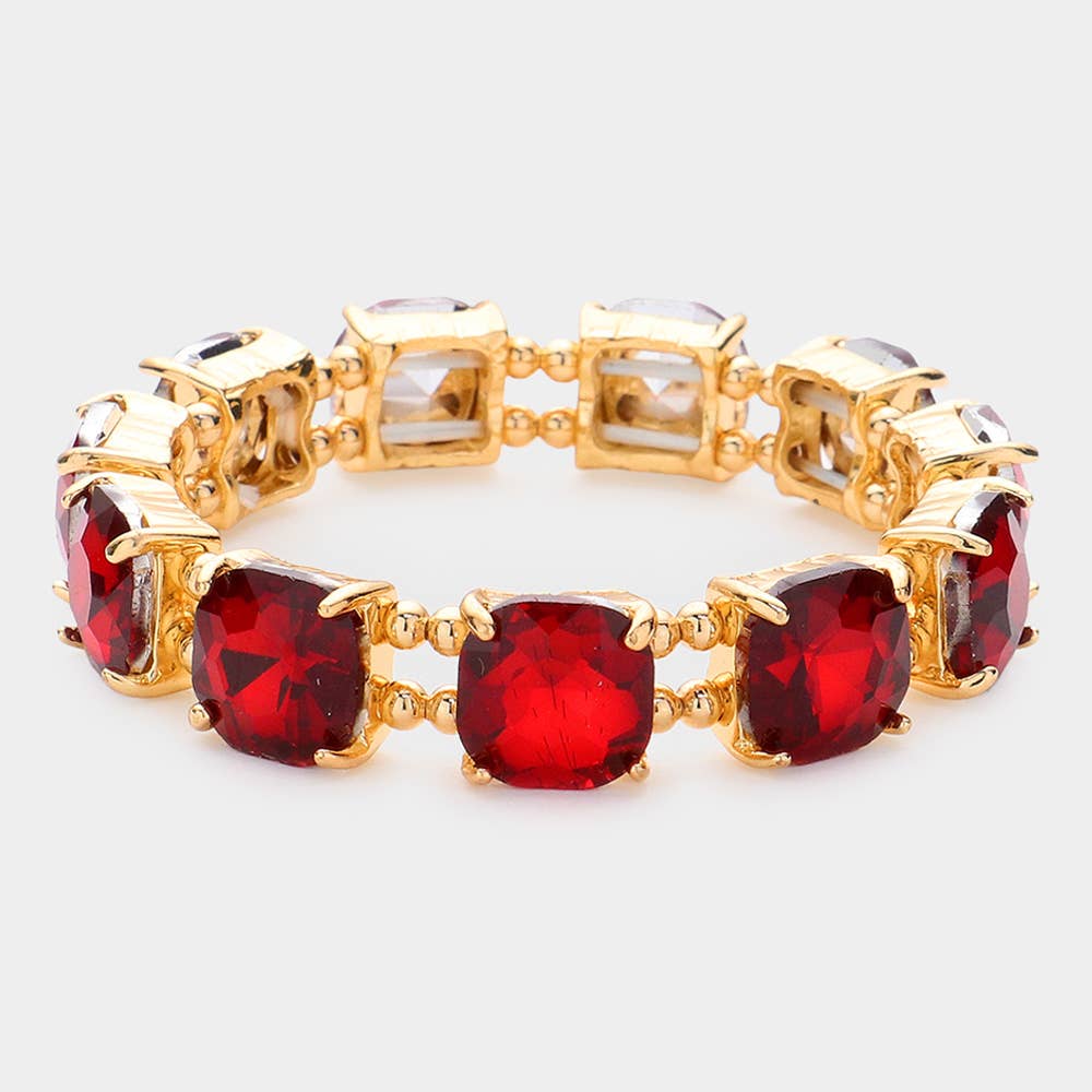Cushion Square Stone Stretch Evening Bracelet: BLACK