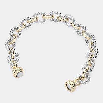 14K Gold Plate Two Tone Rope Chain Magnetic Bracelet