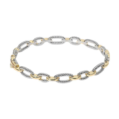 Two Tone Textured Link Chain Hinged Bracelet