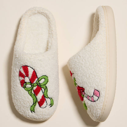 6Pairs - Grinch Holiday Indoor Christmas Slippers: Ivory Pink